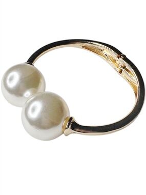 Gold Pearl Hinged Bangle Bracelet